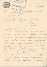 Carta de BELTRÁN, F. a DARÍO, Rubén