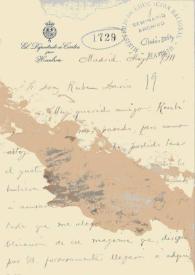 Carta de Manuel Bueno a Rubén Darío. Huelva, 19 de mayo de 1911