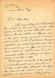 Carta de M. Macías a F. Fita acerca del anillo de Astorga y otro con inscripción que él cree ibérica y que así publicó Puig y Larraz en el BRAH,...