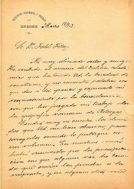 Carta de M. Macías a F. Fita acerca de la correción de un signo en una inscripción de una lápida, que es difícil de fotografiar por el sitio en...