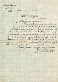 Carta de Manuel Magadán a Fidel Fita consultándole sobre la posibilidad de ceder el busto y la lápida romana que él publicó en el Boletín de la...