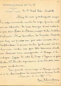Carta de J. Salarrullana agradeciendo a F. Fita sus noticias y comentarios