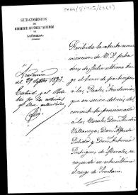 Oficio donde se pone en conocimiento de la Academia la composición de los miembros de la Subcomisión de Monumentos de Mérida. Asímismo, se expone...