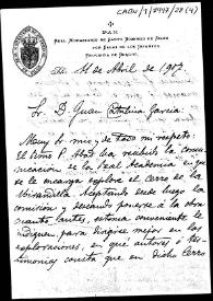Oficio que acusa recibo, en nombre del Abad del monasterio de Silos, de una comunicación de la Academia que proponía el inicio de exploraciones...