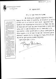 Carta en la que comunica que al no saber nadie nada sobre los descubrimientos de Prado del Rey ha pedido al Gobernador que se dirija a las...