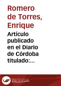 Artículo publicado en el Diario de Córdoba titulado: 