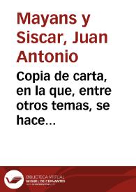 Copia de carta, en la que, entre otros temas, se hace alusión al asunto de las inscripciones hebreas de la iglesia de Nuestra Señora del Tránsito.