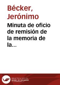 Minuta de oficio de remisión de la memoria de la excavación realizada por Ángel del Arco y que la Junta Superior de Excavaciones había enviado a la...