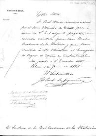 Oficio del Subsecretario del Ministerio de Estado adjuntando un paquete con monedas orientales que ha llegado para la Real Academia de la Historia...