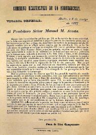 Al Presbítero Señor Manuel M. Acosta. Quito, a 2 de marzo de 1887