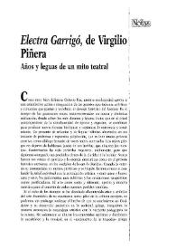 'Electra Garrigó', de Virgilio Piñera. Años y leguas de un mito teatral