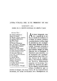 Junta pública del 16 de febrero de 1944. Recepción del Excmo. Sr. D. Agustín González de Amezúa y Mayo