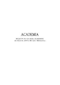 Academia : Boletín de la Real Academia de Bellas Artes de San Fernando. Segundo semestre 1972. Número 35. Preliminares e índice