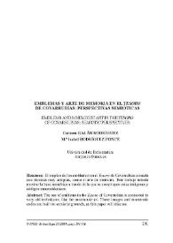 Emblemas y arte de memoria en el 'Tesoro' de Covarrubias: Perpectivas semióticas = Emblems and Mnemonic art in the 'Tesoro' of Covarrubias;...