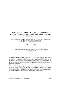 Del texto a la cultura. Apuntes sobre el pensamiento sistémico aplicado a los estudios culturales = From Text to Culture. Notes on  Systemic...