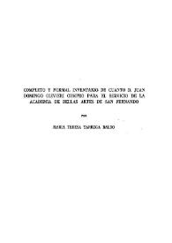 Completo y formal inventario de cuanto D. Juan Domingo Olivieri compró para el servicio de la Academia de Bellas Artes de San Fernando