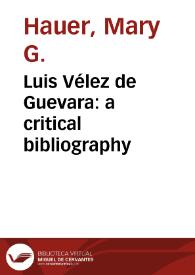 Luis Vélez de Guevara: a critical bibliography