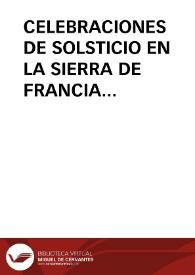 CELEBRACIONES DE SOLSTICIO EN LA SIERRA DE FRANCIA (SALAMANCA)