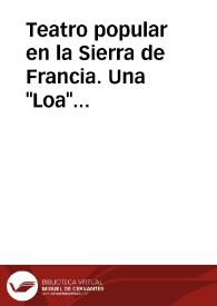 Teatro popular en la Sierra de Francia. Una 'Loa' perdida de Sequeros
