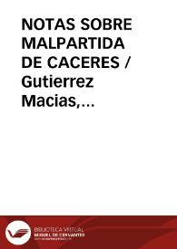 NOTAS SOBRE MALPARTIDA DE CACERES