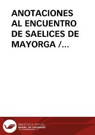 ANOTACIONES AL ENCUENTRO DE SAELICES DE MAYORGA