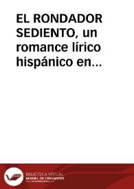 EL RONDADOR SEDIENTO, un romance lírico hispánico en el Folklore Sefardí de Oriente (1)