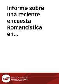 Informe sobre una reciente encuesta Romancística en tierras de Palencia.