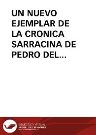 UN NUEVO EJEMPLAR DE LA CRONICA SARRACINA DE PEDRO DEL CORRAL