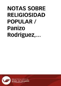 NOTAS SOBRE RELIGIOSIDAD POPULAR