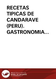 RECETAS TIPICAS DE CANDARAVE (PERU). GASTRONOMIA POPULAR ANDINA