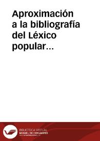 Aproximación a la bibliografía del Léxico popular Extremeño
