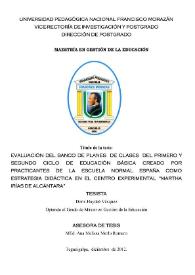 Evaluación del banco de planes de clases del primero y segundo ciclo de Educación Básica creado por practicantes de la Escuela Normal España como...
