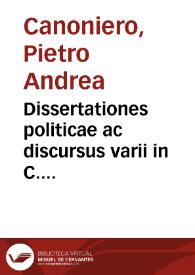 Dissertationes politicae ac discursus varii in C. Cornelii Taciti Annalium libros