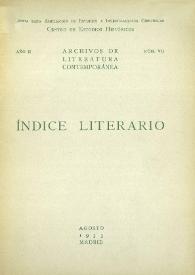 Archivos de Literatura Contemporánea. Índice Literario. Año II, núm. VII, agosto 1933