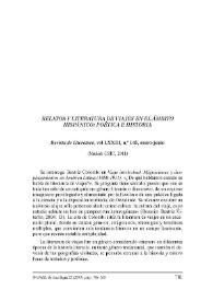 'Relatos y literatura de viajes en el ámbito hispánico: Poética e historia' en: 'Revista de Literatura', vol. 73, núm. 145, enero-junio, Madrid,...