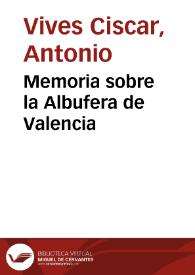 Memoria sobre la Albufera de Valencia
