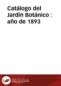 Catálogo del Jardín Botánico : año de 1893 