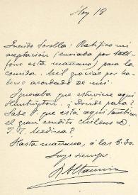 Carta de Rafael Altamira a Joaquín Sorolla