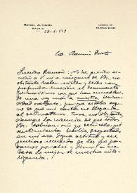 Carta de Rafael Altamira a Ramón Prieto. Madrid, 28 de abril de 1929