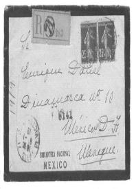 [Sobre postal de Carmen R. R. de Díaz dirigido a Enrique Danel en México, 8 de enero de 1919]