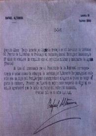 Carta de Rafael Altamira a  Leopoldo García-Alas García-Argüelles. Madrid, 18 de enero de 1935