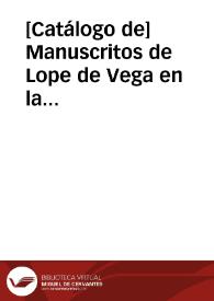 [Catálogo de] Manuscritos de Lope de Vega en la Biblioteca Menéndez Pelayo de Santander [Manuscrito]