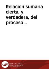 Relacion sumaria cierta, y verdadera, del proceso actitado en la Corte del señor Iusticia de Aragon : a instancia de la Magestad del Rey don...