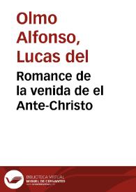 Romance de la venida de el Ante-Christo