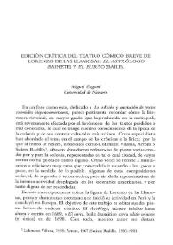 Edición crítica del teatro cómico breve de Lorenzo de las Llamosas: 'El Astrólogo' (sainete) y 'El bureo' (baile)