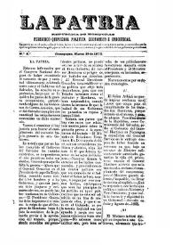 La Patria (República de Honduras) . Periódico quincenal político, económico e industrial. Núm. 6, 19 de marzo de 1872