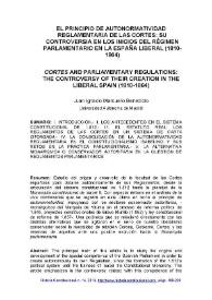 El principio de autonormatividad reglamentaria de las Cortes: su controversia en los inicios del régimen parlamentario en la España liberal...