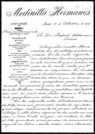 Carta de Medinilla Hermanos a Rafael Altamira. Madrid, 4 de octubre de 1907