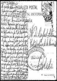 Tarjeta postal de [Francisco de las] Barras a Rafael Altamira. Zaragoza, 1908
