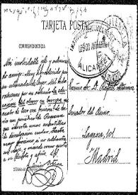 Tarjeta postal de Federico Ortega a Rafael Altamira. Valencia, 1908